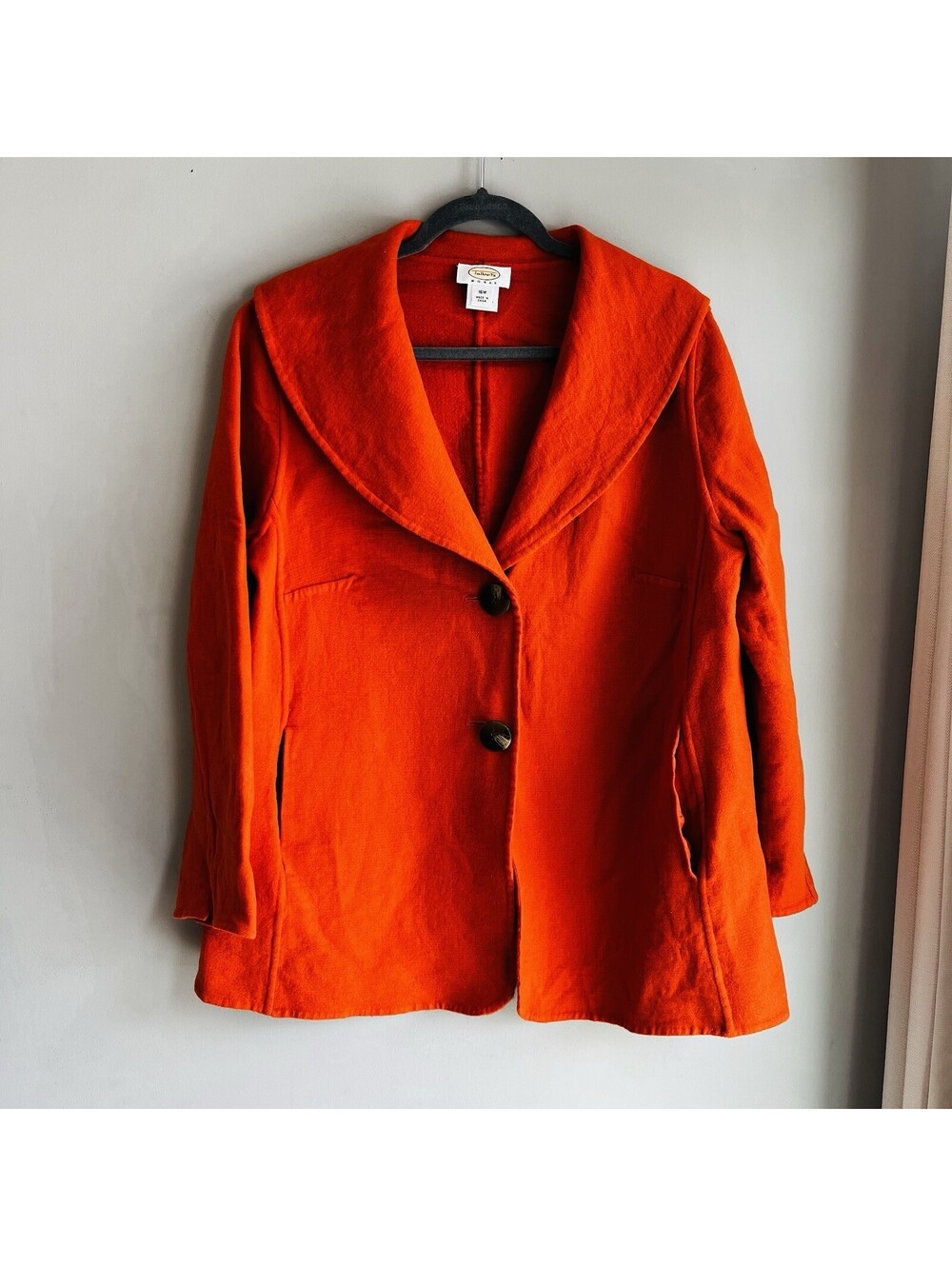 Talbots Vintage Orange 100% Wool Shaw Style Jacket 16 W Classic Core Boho
